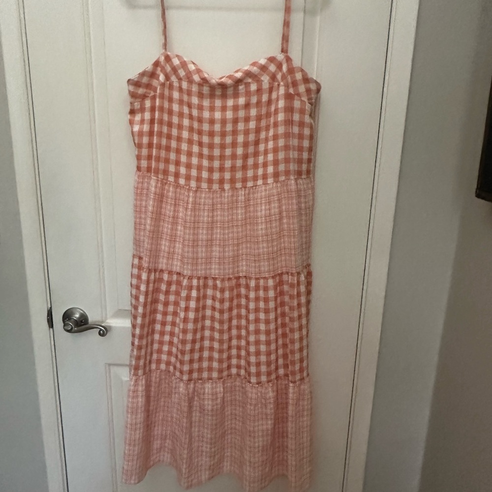 Cute peach and white summer babydoll plaid dress